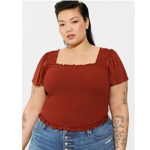 Smocked Flutter Short Sleeve Crop Тор